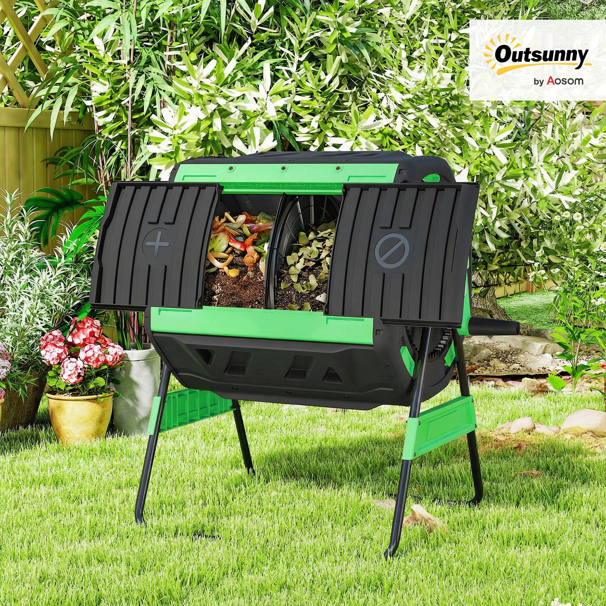 Outsunny Komposter 200 Liter 94x67x98cm Schnellkomposter mit Schiebetür