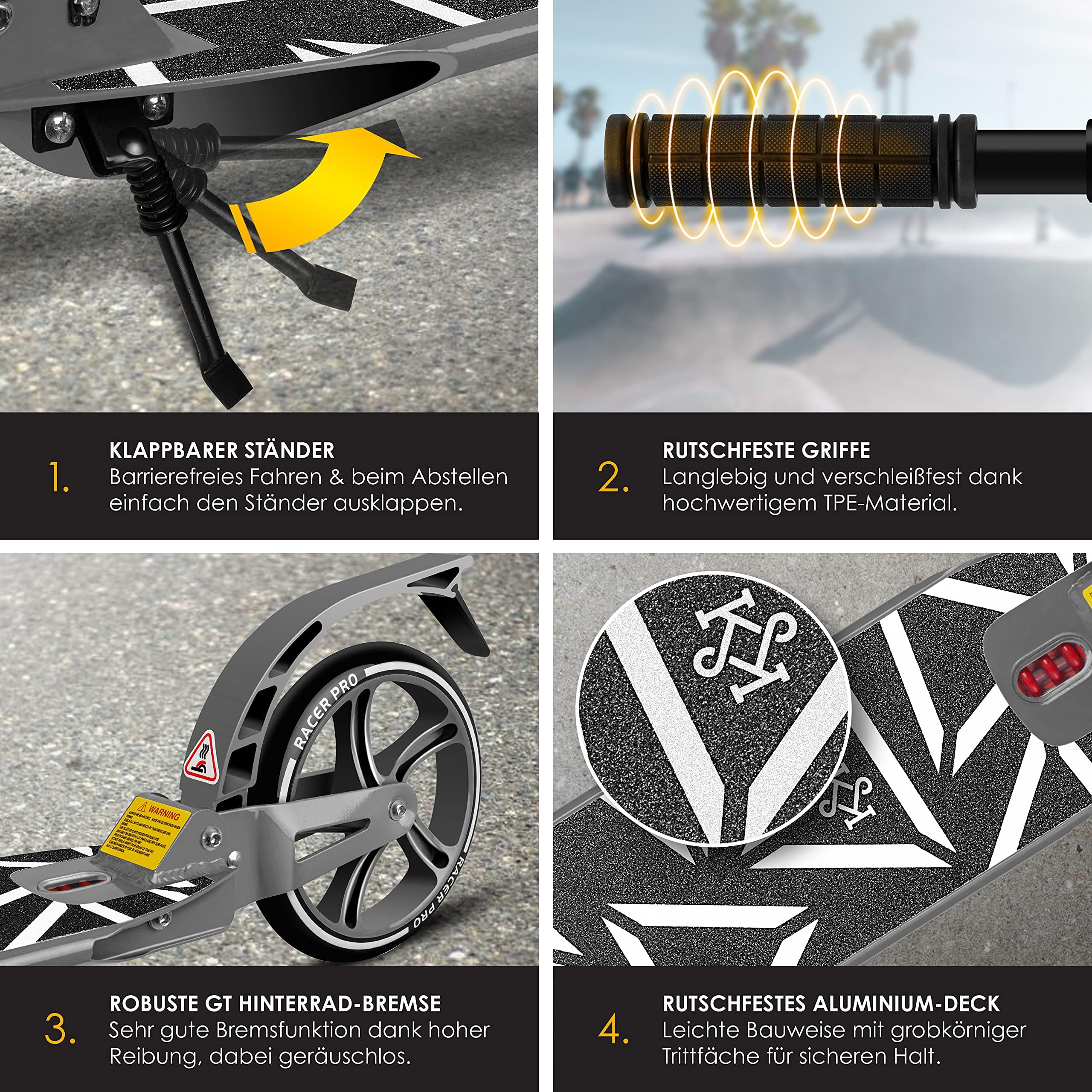 KESSER® Monopattino Cityroller Scooter Ruote da 205 mm PU Big Wheel - PRO-S con Doppia Sospensione, Scooter da Città Pieghevole e Regolabile in Altezza, Monopattino per Adulti e Bambini