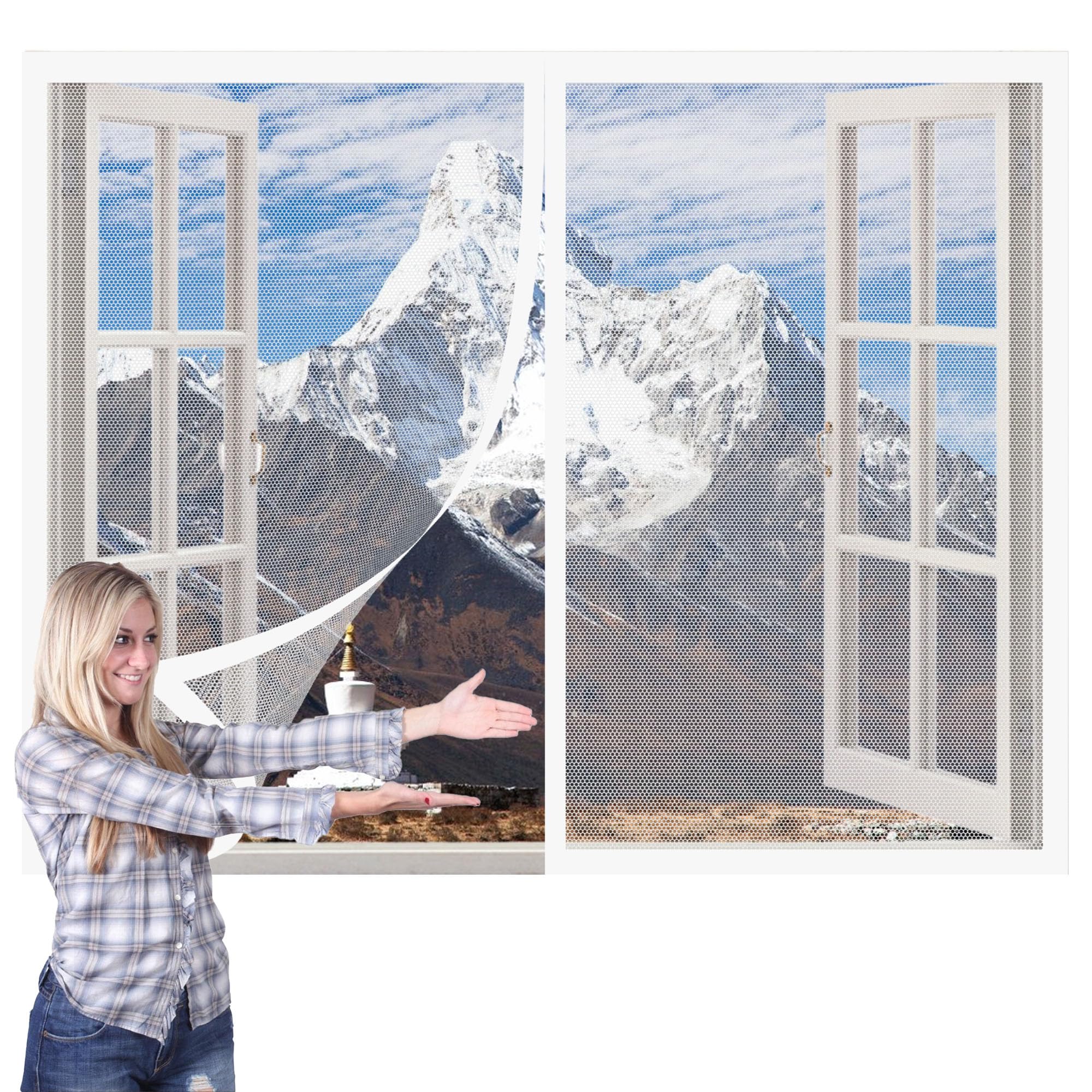 Magnetic Fly Screens Windows 90 x 90 cm with Selfadhesive Insect Mesh Mosquito Net Window Easy Installation for Windows Doors and Patio Screens, White