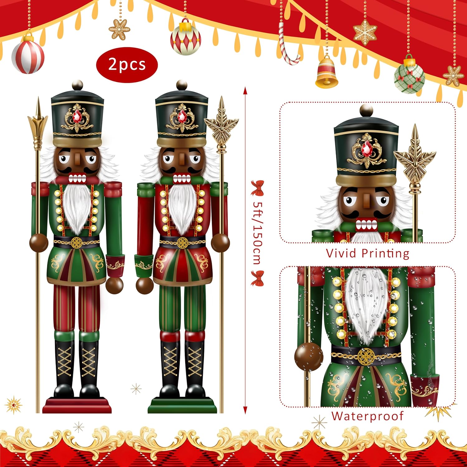 2 Pcs 5 Ft Christmas Cardboard Cutout Christmas White Nutcracker Cardboard Cutouts Life Size Standup Decorations Photo Props Xmas Party Supplies for Home Porch Indoor Outdoor Decor