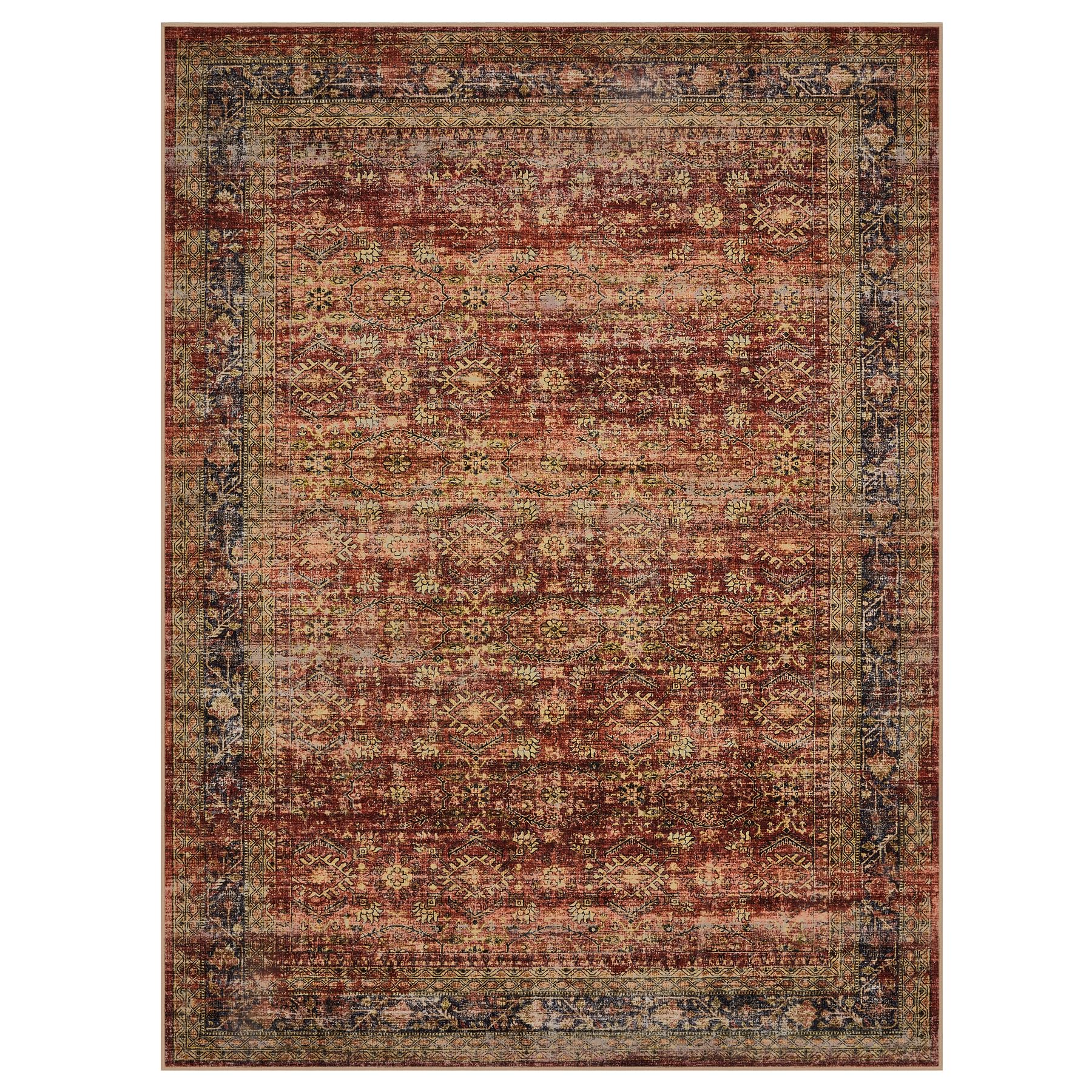 Area Rug 9x12 Living Room: Soft Large Washable Rugs with Non-Slip Rubber Backing Stain Resistant Modern Indoor Boho Vintage Carpet for Bedroom Dining Nursery Room Home Office (Red/Multi)