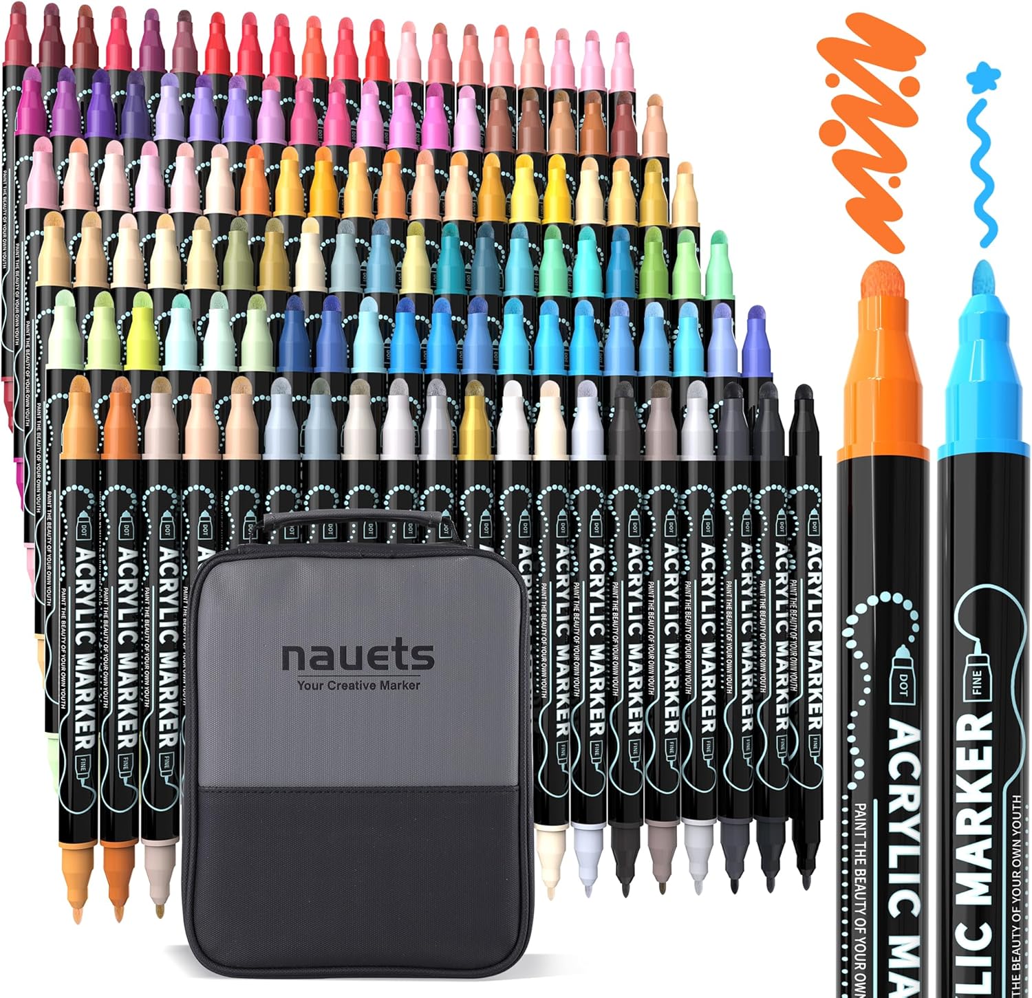 120 Colors Acrylic Paint Markers, Premium Dot & Fine Dual Tip Acrylic Paint Pens for Rock, Wood, Fabric, Canvas, Glass, Paper, Ceramic, Scrapbook, Vision Board and DIY Crafts Supplies Art Gifts