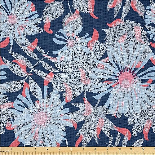 Ambesonne The Yard, tela floral de ensueño de The Yard, flores retro onduladas con estampado abstracto de aura bohemia, tela de microfibra para