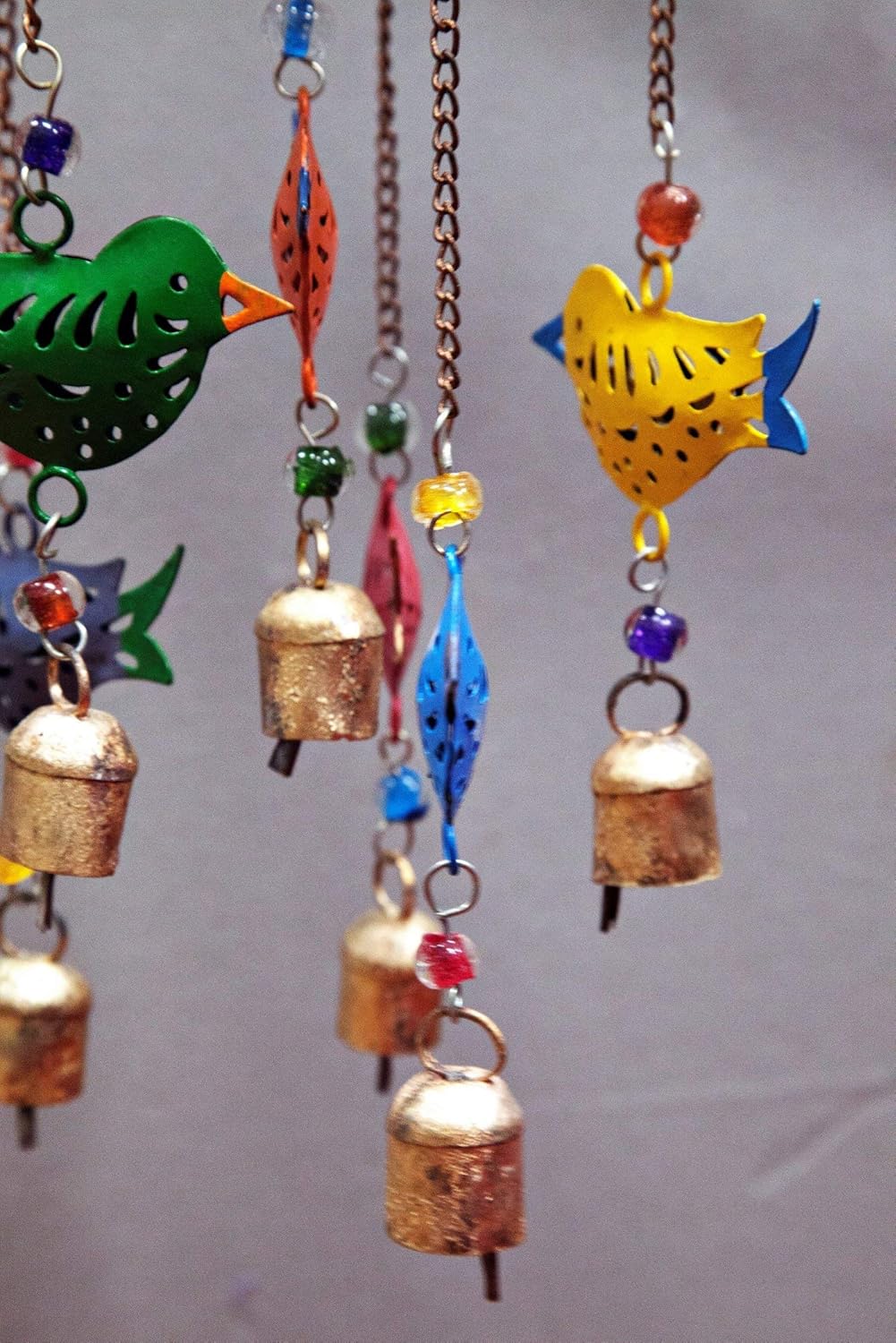 Beautiful Large Wind Chimes Outdoor Sound Rich Relaxing Tones - Carousel with Tin Bells and Beads - Music to Your Ears (6 x 15 inches, Red Green Blue Birds)