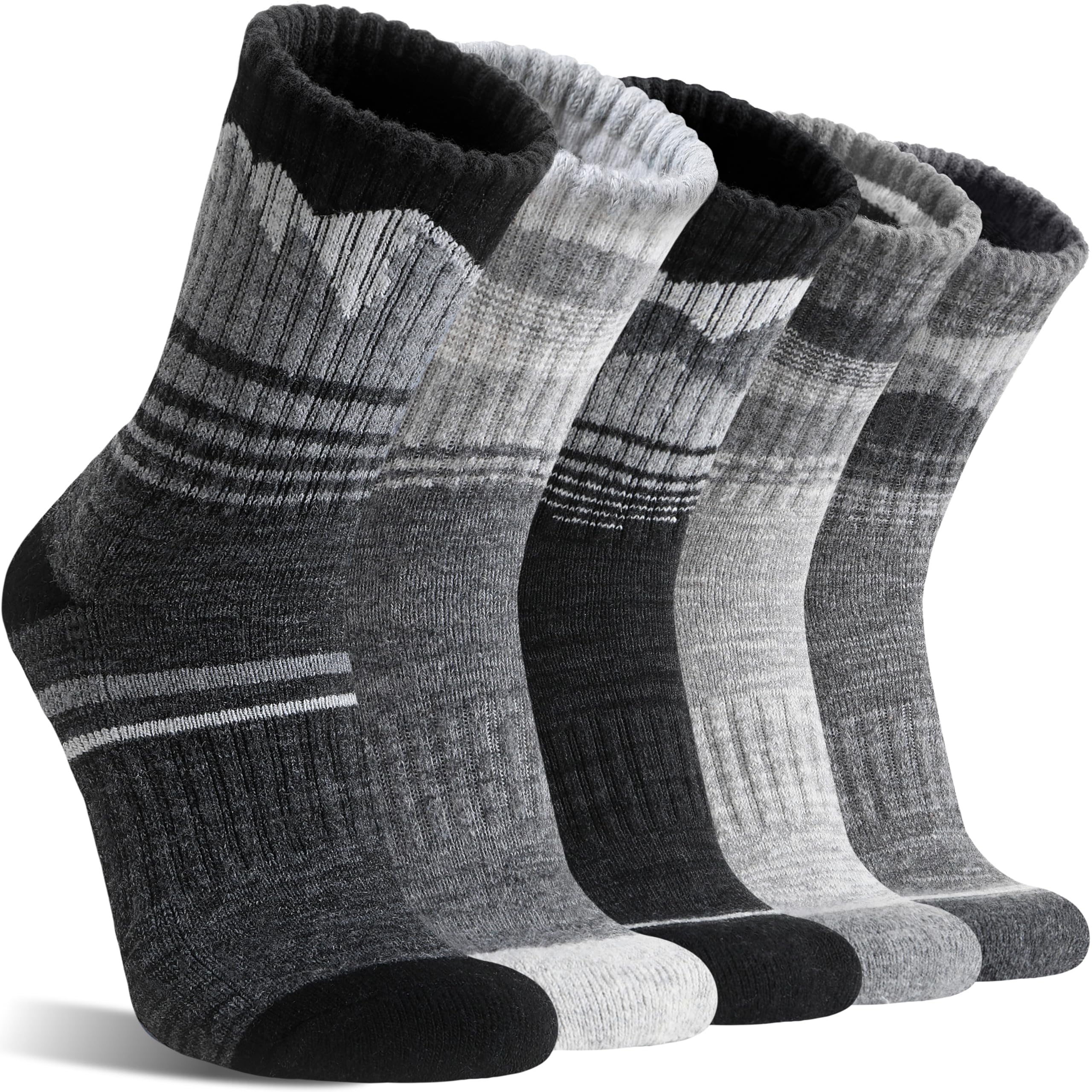 Sandsuced Merino Wool Hiking Warm Socks Thermal Winter Cozy Crew Socks with Cushioned Sole & Moisture Wicking 5 Pairs for Men
