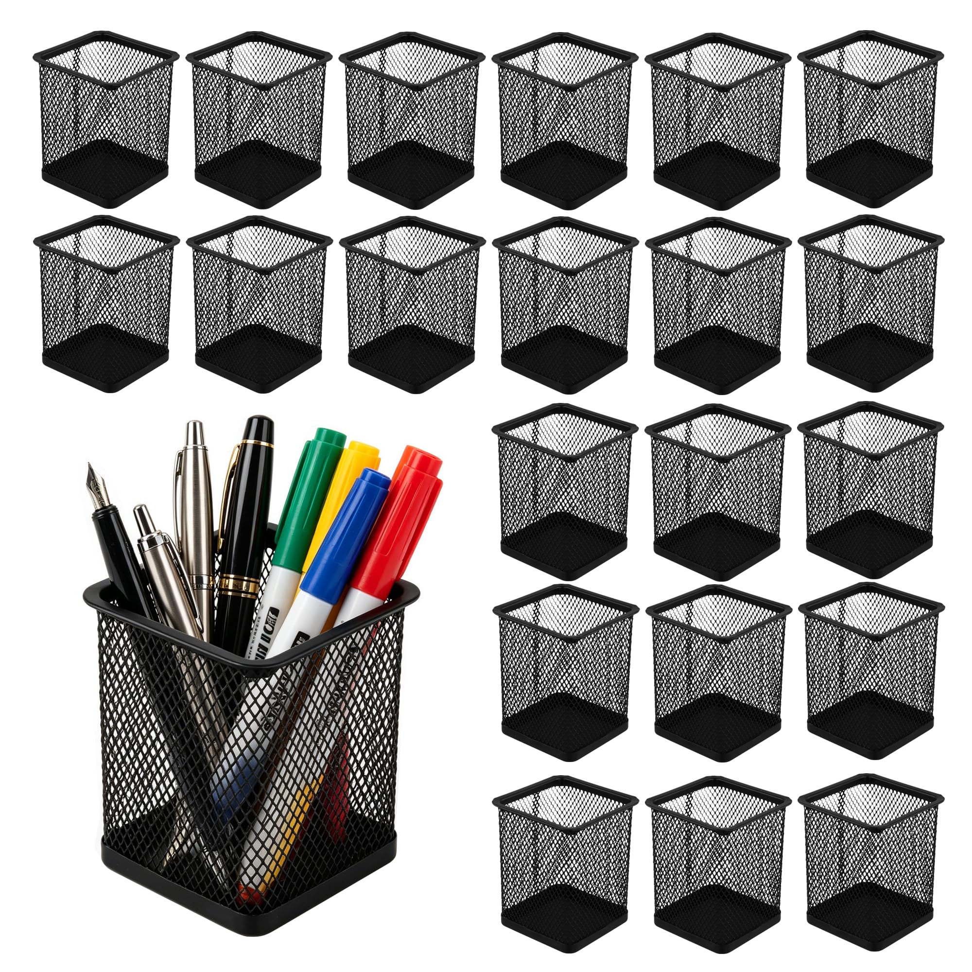 Porte-stylo métal noir MOUYAT pot à crayon carré en maille organiseur de bureau pas cher