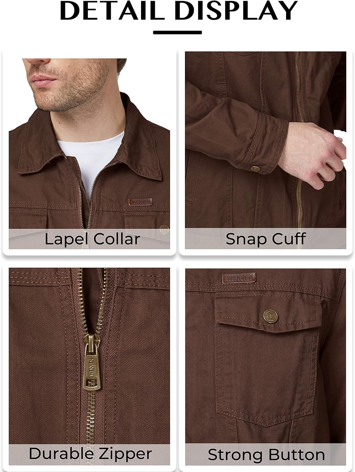 WenVen Men's Casual Canvas Cotton Jacket Lightweight Military Utility Jacket - Image 6