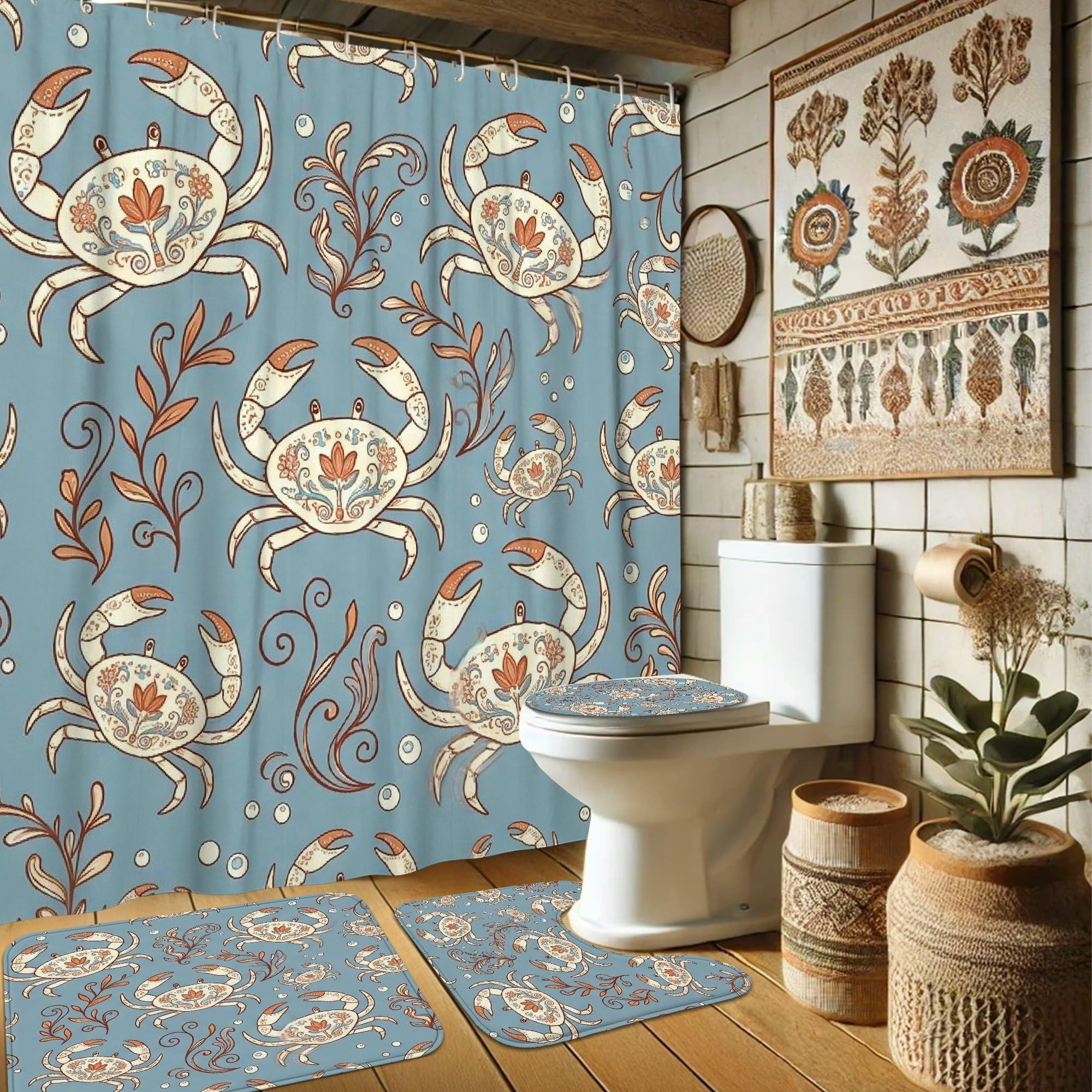 Rideau de douche tourbillon floral nautique avec crochets 183 x 183 cm