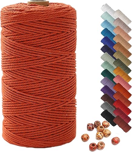 Cordón de macramé de 0.079 pulgadas x 220 yardas, cuerda de algodón natural para macramé, 4 hebras de algodón torcido para colgar en la pared,