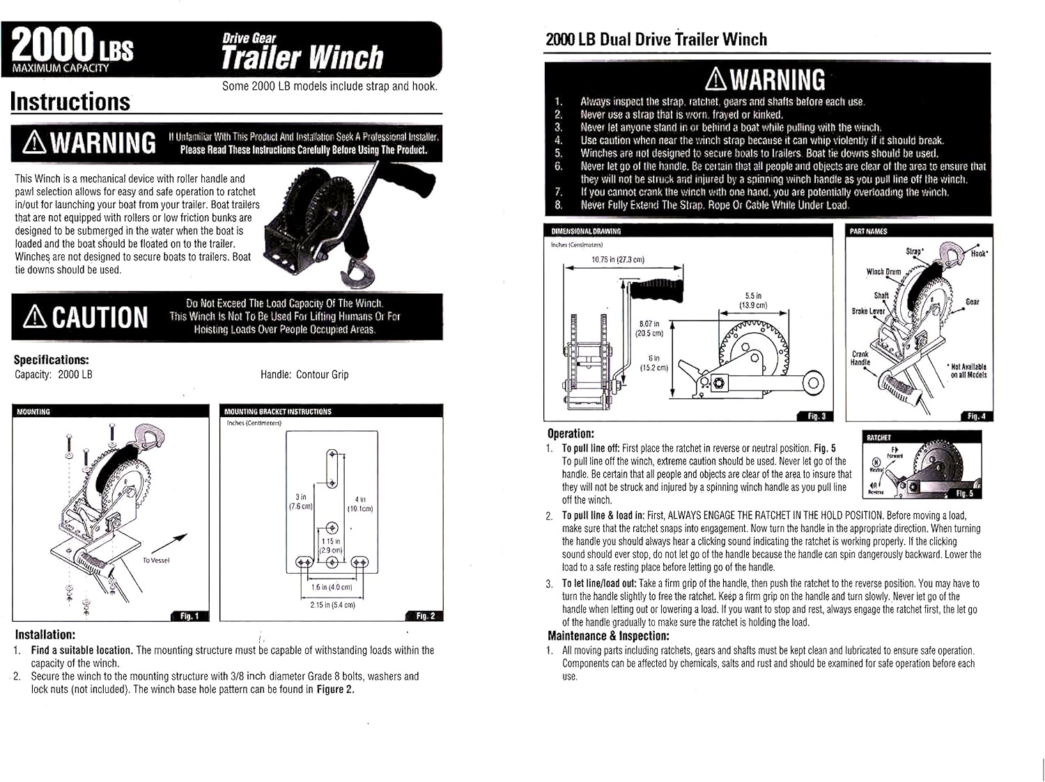 2000LB EDC Coated Black Dual Drive Winch with 25-Foot Strap