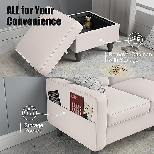 Miniatura 8 de ZeeFu Sofá para sala de estar  Sofá modular en forma de L de 78 pulgadas de 3 asientos con otomana de almacenamiento  Moderno sofá tapizado de