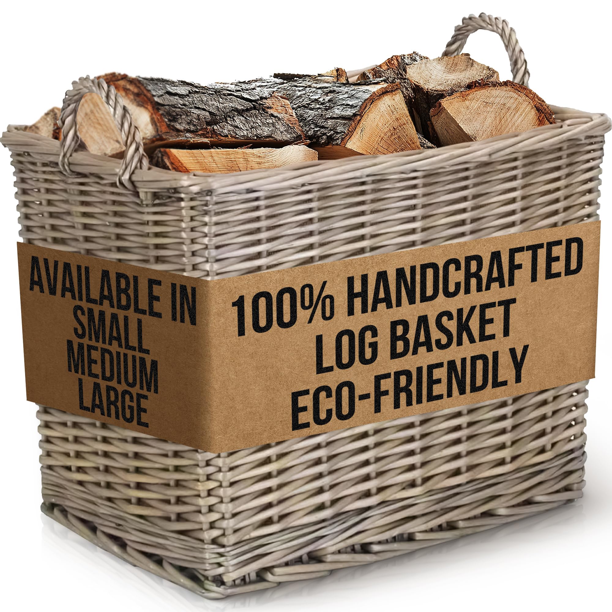 Vanilla Leisure - Log Basket Log Baskets For Wood Burner Indoor Medium Lined Wicker Basket Log Basket for Fireplaces Lined Log Storage Indoors Size:D400xH300xW320mm Sustainable Willow — image 1