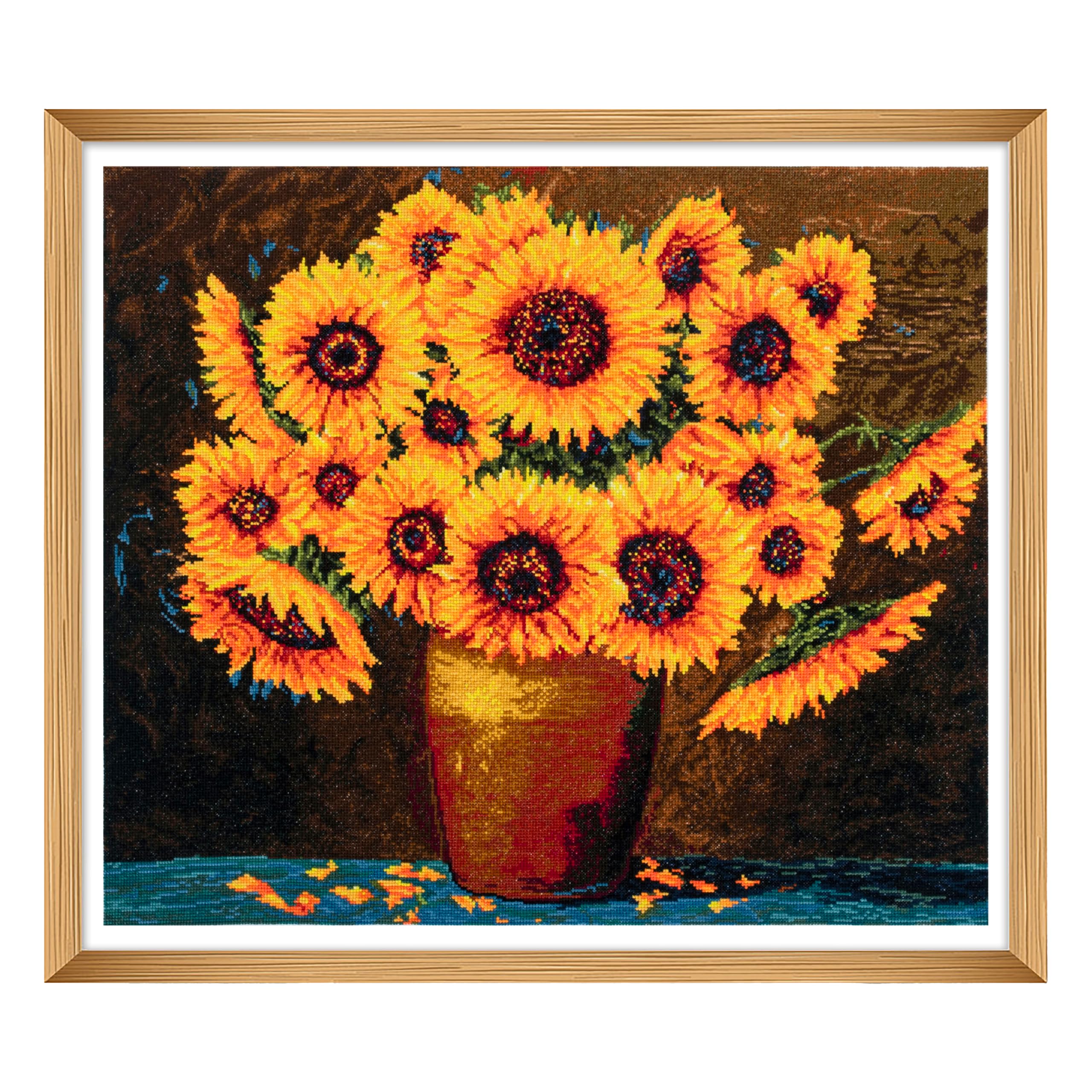 Trimits Large Cross Stitch Kits - Counted Embroidery Needlework for Adults Beginners Kids, Christmas Gifts Wall Art (Frame Not Included), 14 Count, Sunflower Bloom