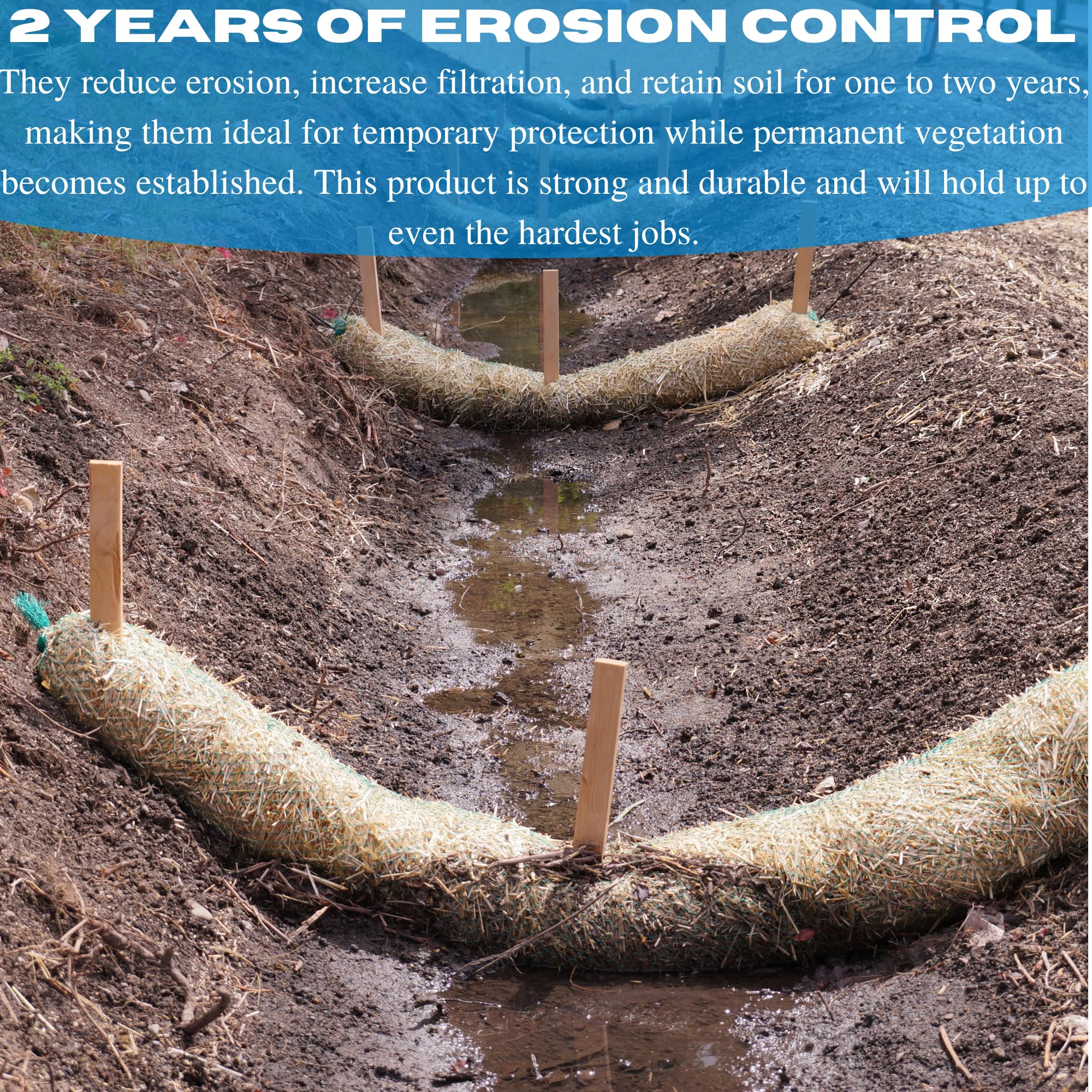 Vapor Barrier Supply - Straw Wattle - Straw Wattle, Wattles, Erosion Control, Slope Stabilization, Erosion Control Blanket, Straw Log (9