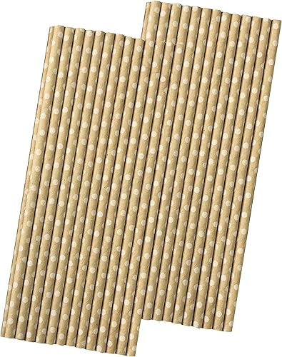 Pajitas de papel Kraft marrón Pajitas de lunares 7.5in 50 unidades fuera de la caja de papel marca