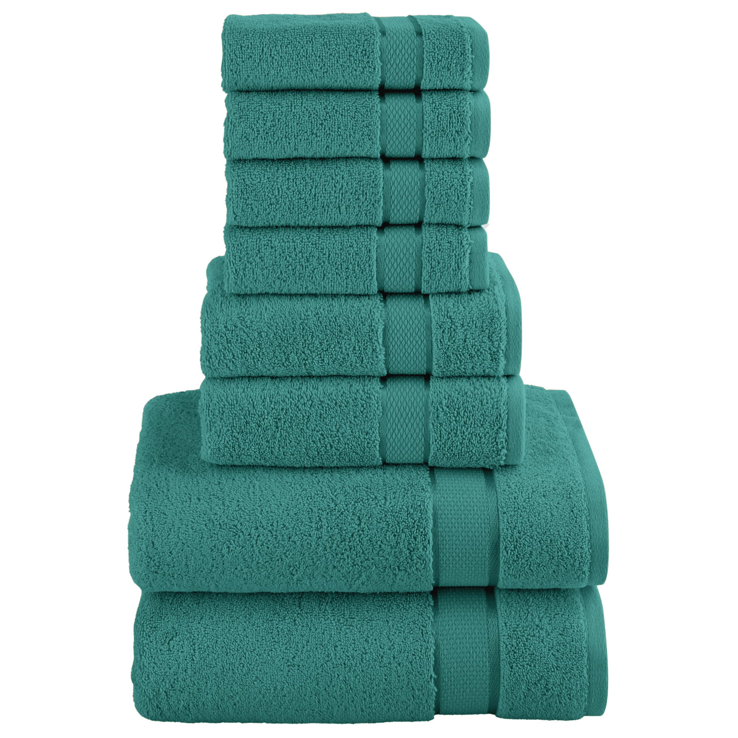 Elegant Comfort Premium Cotton 8-Piece Towel Set, Includes 4 Washcloths, 2 Hand Towels and 2 Bath Towels, 100% Turkish Cotton - Highly Absorbent and Super Soft Towels for Bathroom, Turquoise