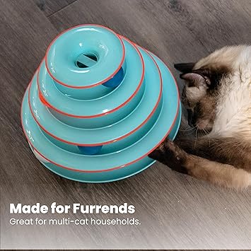 Catstages Chase Meowtain 4-Tier Interactive Cat Track Toy 4 Spinning Balls, Non-Slip Base, Ideal for Indoor Cats, Blue