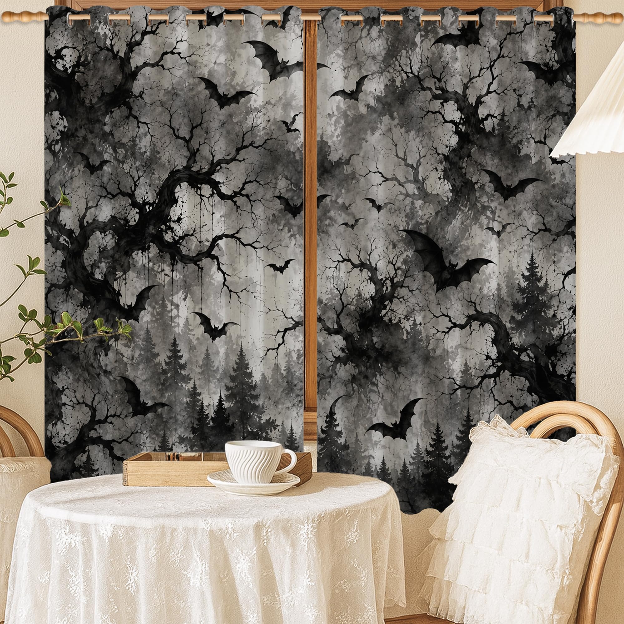 Rideaux occultants résolvant le vis-à-vis motif gothique noir lavable pour fenêtre bureau