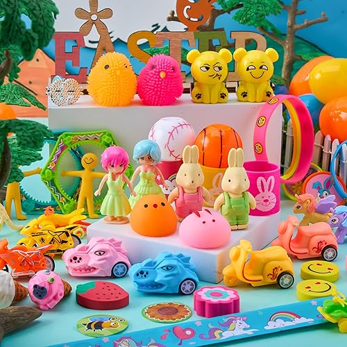 Miniatura 6 de JOYIN 60 huevos de Pascua con calcomanías de juguetes en el interior, búsqueda de huevos de Pascua precargados con juguetes surtidos para niños y
