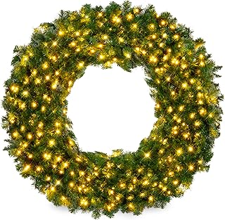 Best Choice Products 60in Large Artificial Pre-Lit Fir Christmas Wreath ...