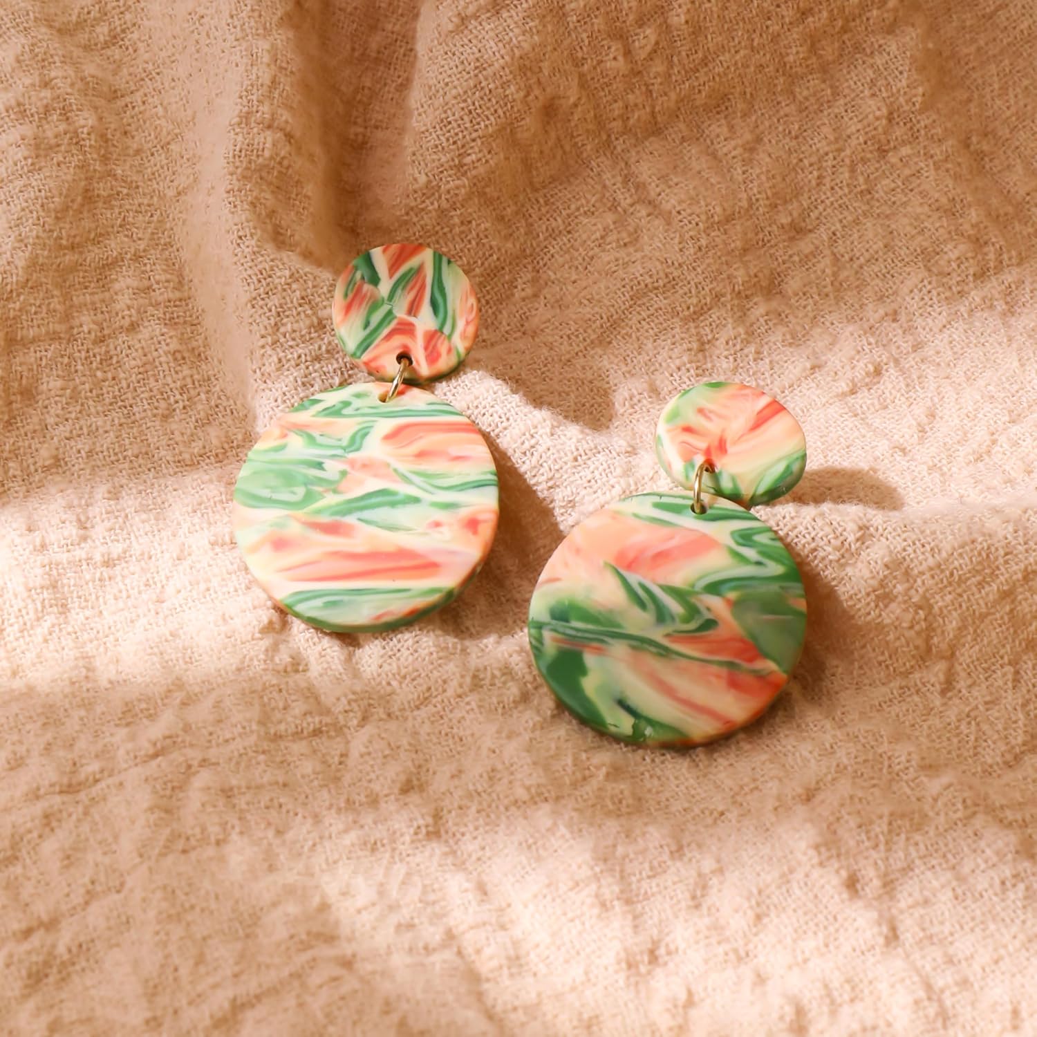 Handmade Geometric Dangle Earrings for Women Colorful Round Polymer Clay Long Drop Earrings 18K Gold Plated Stainless Steel Jewelry Gift - Image 5