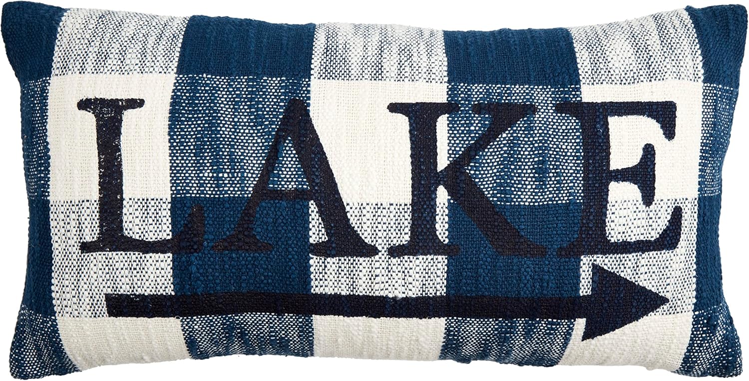 Mud Pie Lake Jute Backing Pillow, Blue