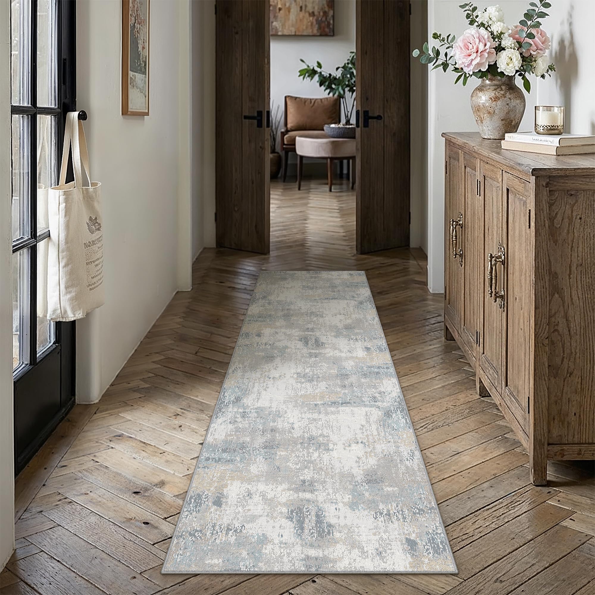 PureCozy Hallway Runner Rug 60x240cm Blue Washable