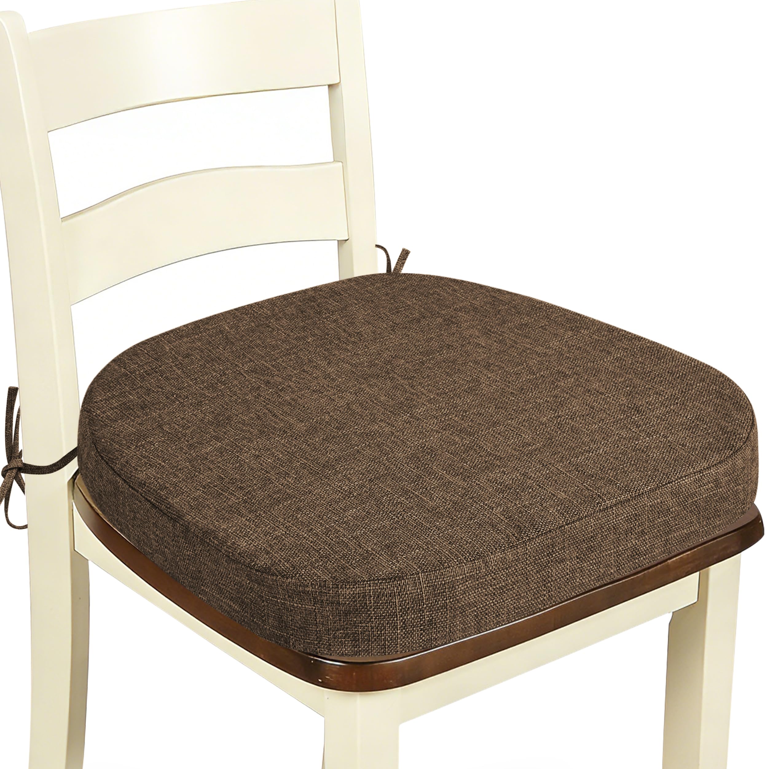 OVOV Dining Chair Cushions 1 Piece Non Slip Kitchen Chair Pads with Ties and Washable Cover D-Shaped Indoor Kitchen Seat Cushions for Dining Room 40x40x5cm (Brown)