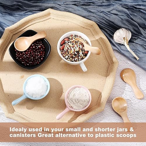 Miniatura 5 de Baderke 4 cucharas pequeñas de madera de 3.1 x 1.4 pulgadas, mini cucharas de madera hechas a mano para botes, cocina, condimentos, aceite, café,