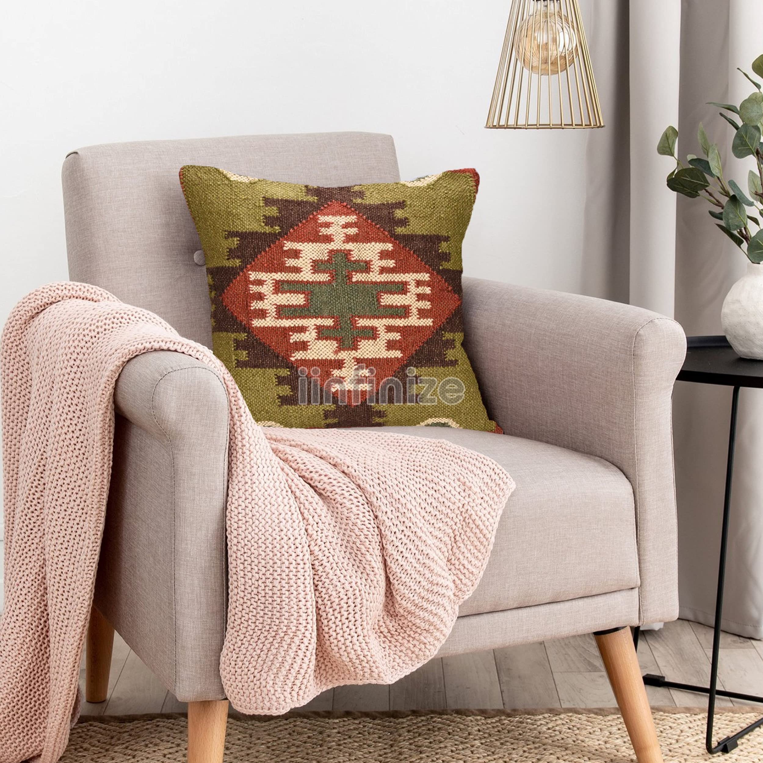 Housse de coussin Kilim vintage en laine et jute tissée main 45x45 cm
