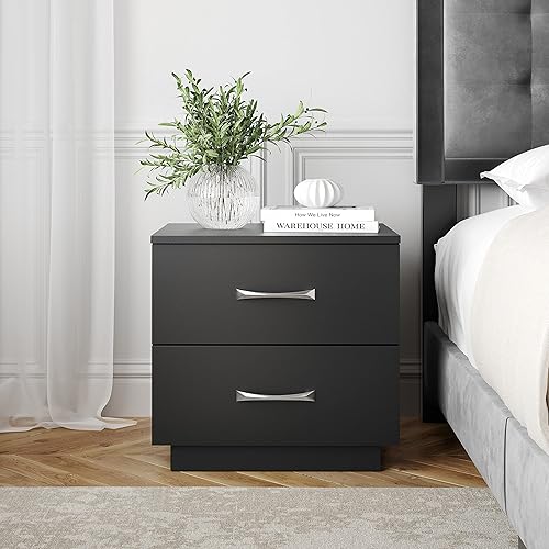 Miniatura 4 de Boyd Sleep Mesita de noche para dormitorio: Hamilton Almacenamiento de dos cajones con base de pedestal, negro Negro,Negro/blanco,Blanco,Barnwood