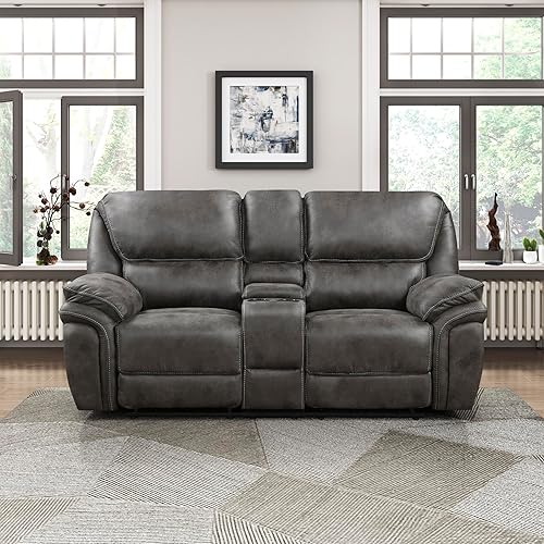 Miniatura 2 de Lexicon Sofá biplaza reclinable doble manual con consola central, sofá biplaza reclinable de pared de microfibra pulida para sala de estar,