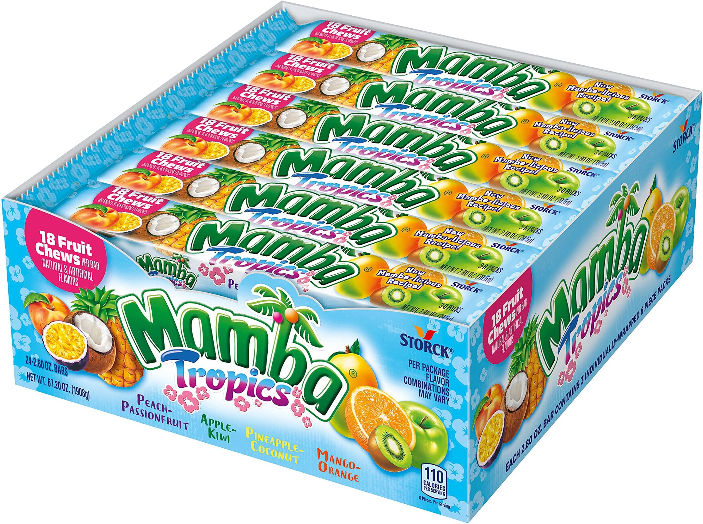 Tropics Fruit Chews Candy, 18 Pieces (Pack of 24)