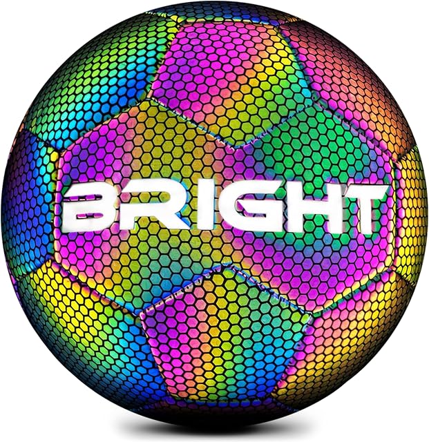 BRIGHT Luminous Football - Reflective- Holographic - Glow in the Dark - Children and Adults - Unisex - White/Black/Pink/Blue/Yellow - Size 5