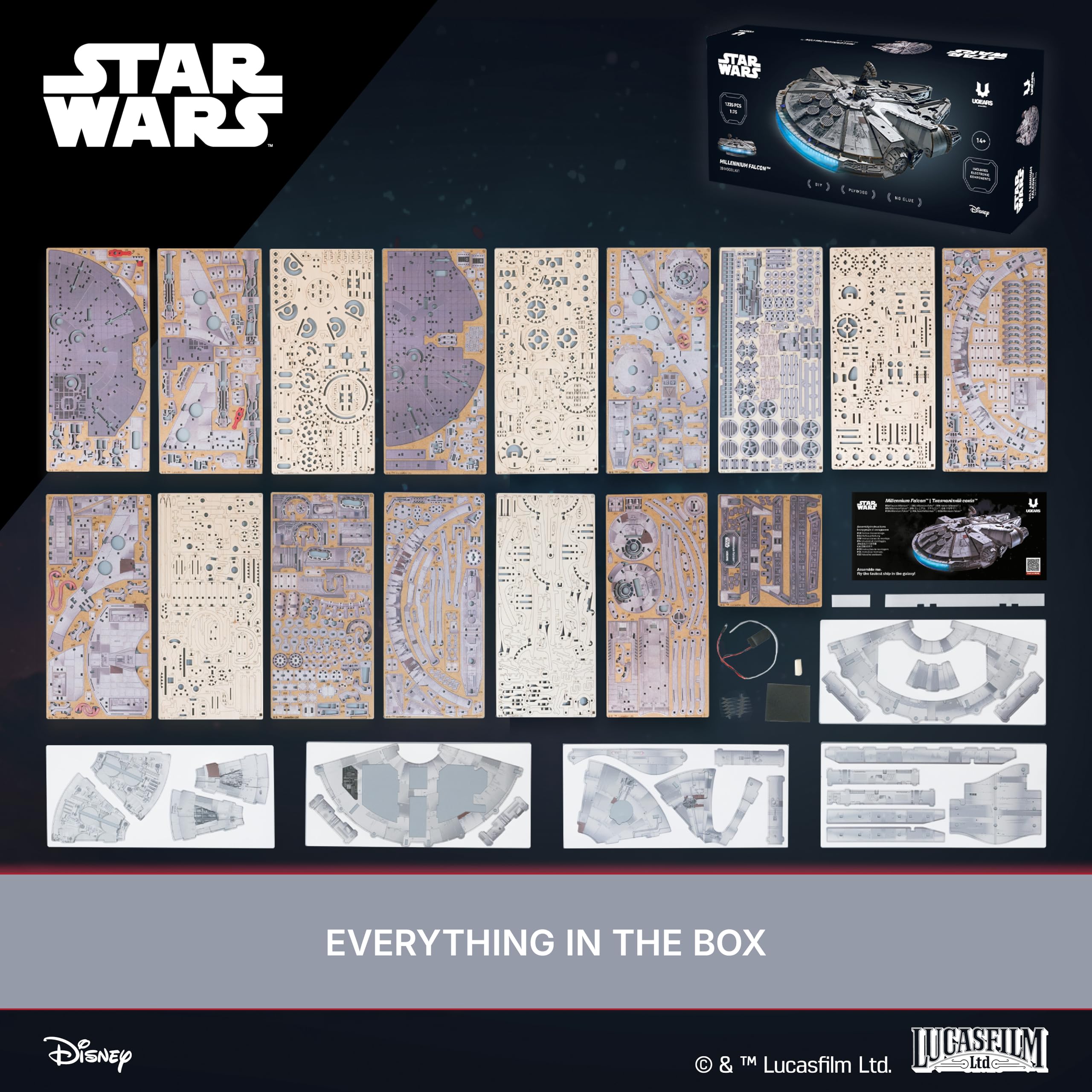 UGEARS Star Wars™ Millennium Falcon™ Puzzle 3D – Drewniane Modele do Składania – Puzzle Drewniane dla Dorosłych – Zestaw Kreatywny DIY Star Wars – 1235 Elementów