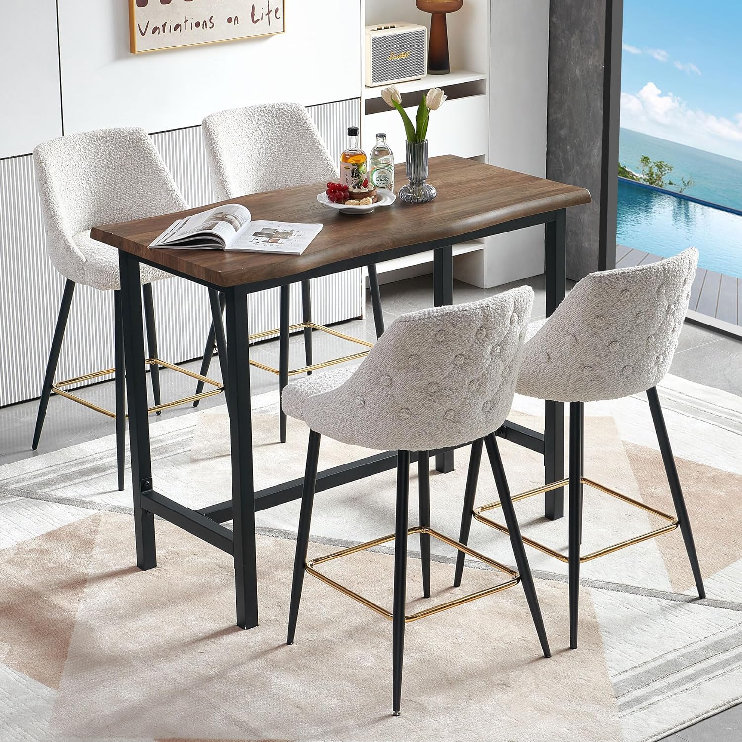 NORDICANA 4Person Island Counter Height Dining Set, 47 in