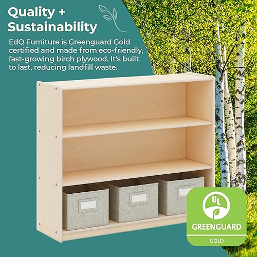 Miniatura 6 de Guidecraft EdQ - Almacenamiento abierto de tres estantes naturales con 3 contenedores de tela: estanterías de madera para niños y organizador de