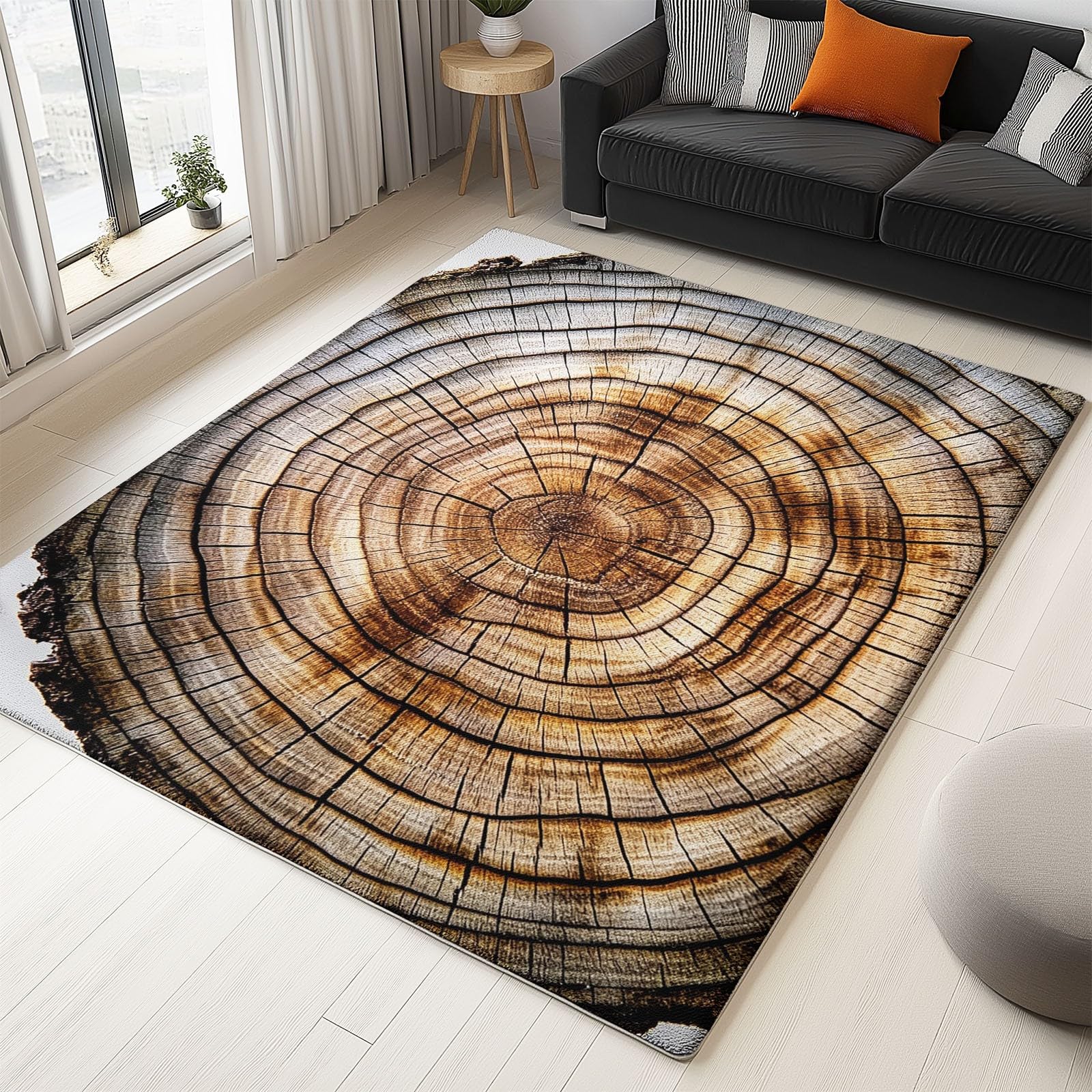 Generisch Dywan na pień drzewa, pierścienie roczne, do salonu, 160 x 230 cm, antypoślizgowy, nowoczesny efekt 3D, wycieraczka do korytarza, sypialni, flanelowa mata podłogowa, nadaje się do wystroju