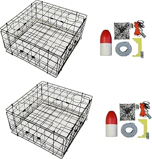 KUFA Vinyl Coated Crab Trap Accessory Kit (100' Lead Corerope, Clip, Bait Case 11" Red/White Float) (2 Pack)