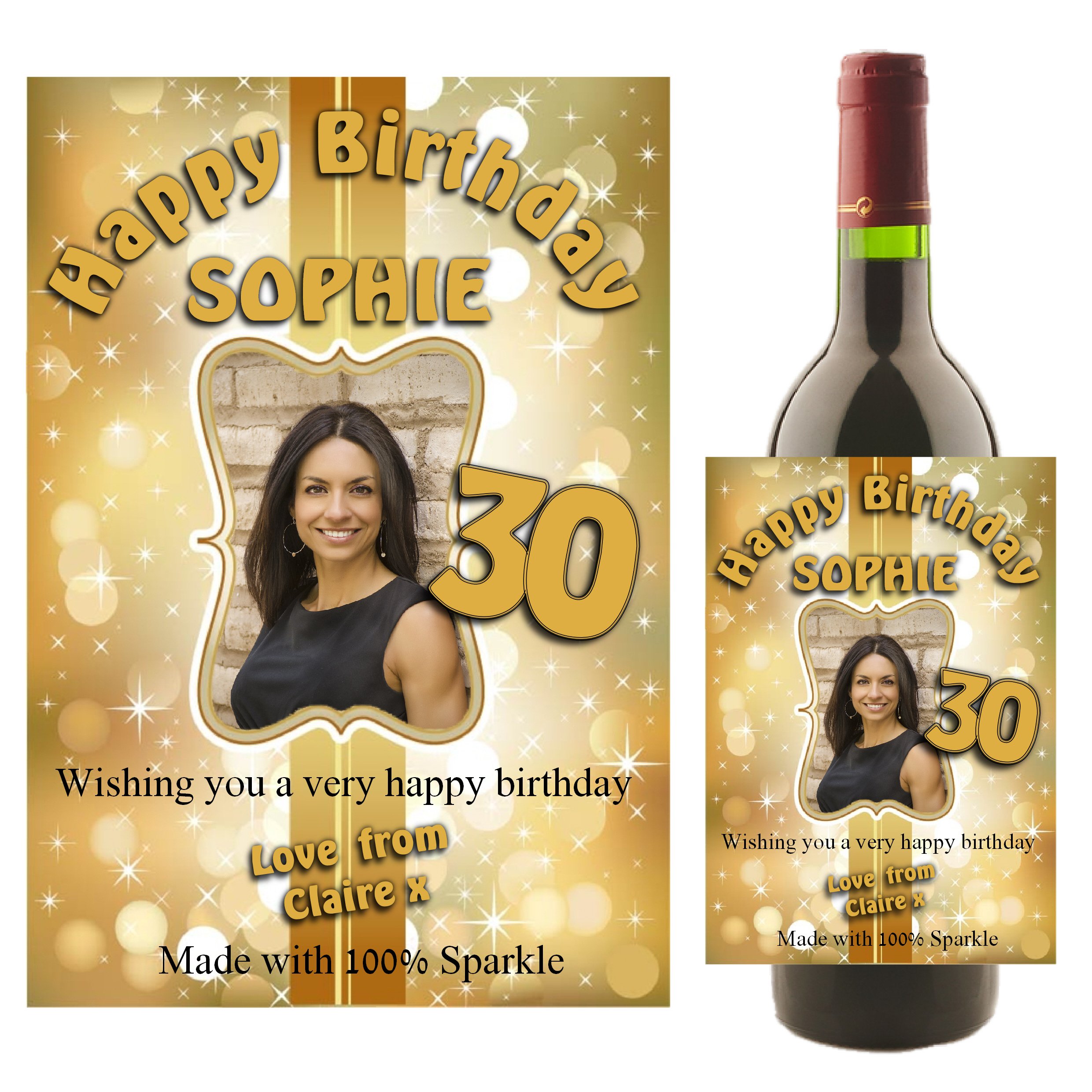 Personalised Wine/Champagne Bottle Photo Label ~ Happy 18th 21st 30th 40th 50th Birthday Gift Idea N20 Any Age!