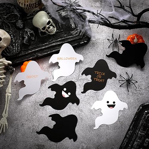Miniatura 3 de Geyee 100 piezas de recortes de papel fantasma de Halloween para tablón de anuncios, decoración de aula de Halloween, fantasma, troqueles a granel,