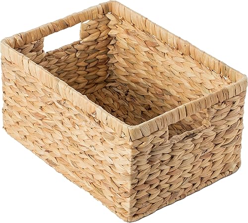 Miniatura 6 de Cesta rectangular de mimbre de jacinto de agua tejida natural con asas, grande