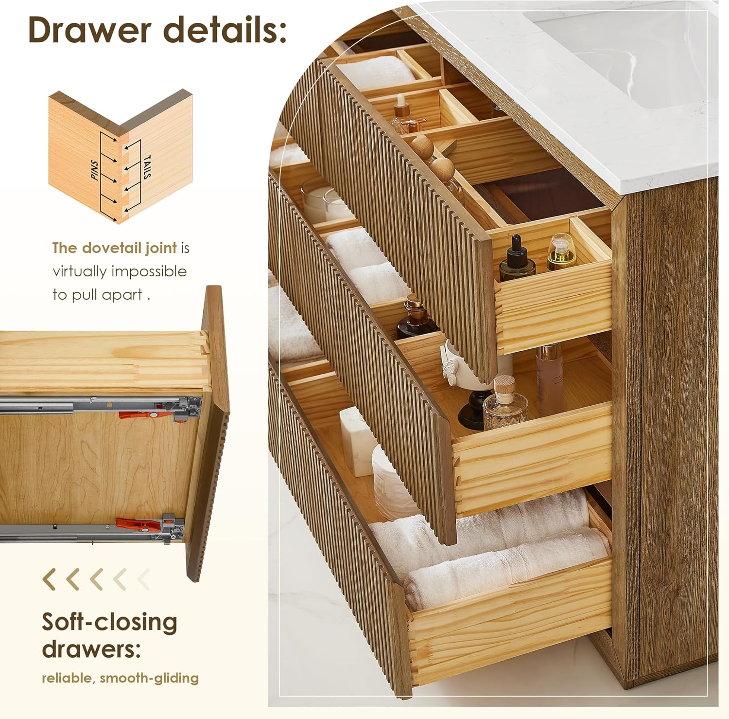 ALTAIR 36 Bathroom Vanity with Sink Mordern Freestanding Single Vanities Brown Large Storge Cabinet with Backsplash Sidesplash Ceramic Countertop Pre-Assembled Bath Fixtures