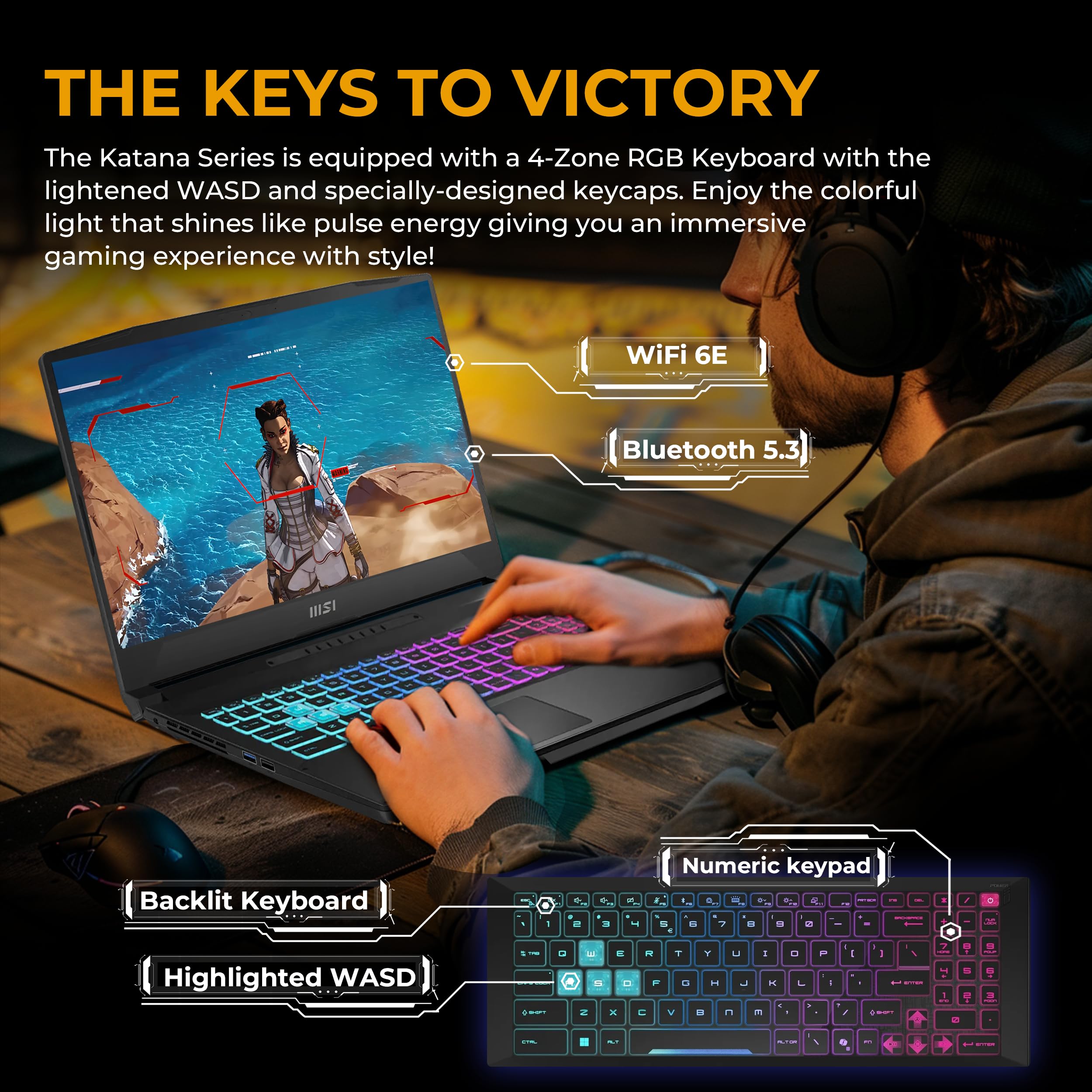 msi Katana - Computer portatile da gioco QHD da 15,6", 165 Hz, NVIDIA GeForce RTX 5070 8 GB, 32 GB DDR5 RAM, 2 TB di spazio di archiviazione (SSD da 1 TB e docking station da 1 TB), Intel Core i7