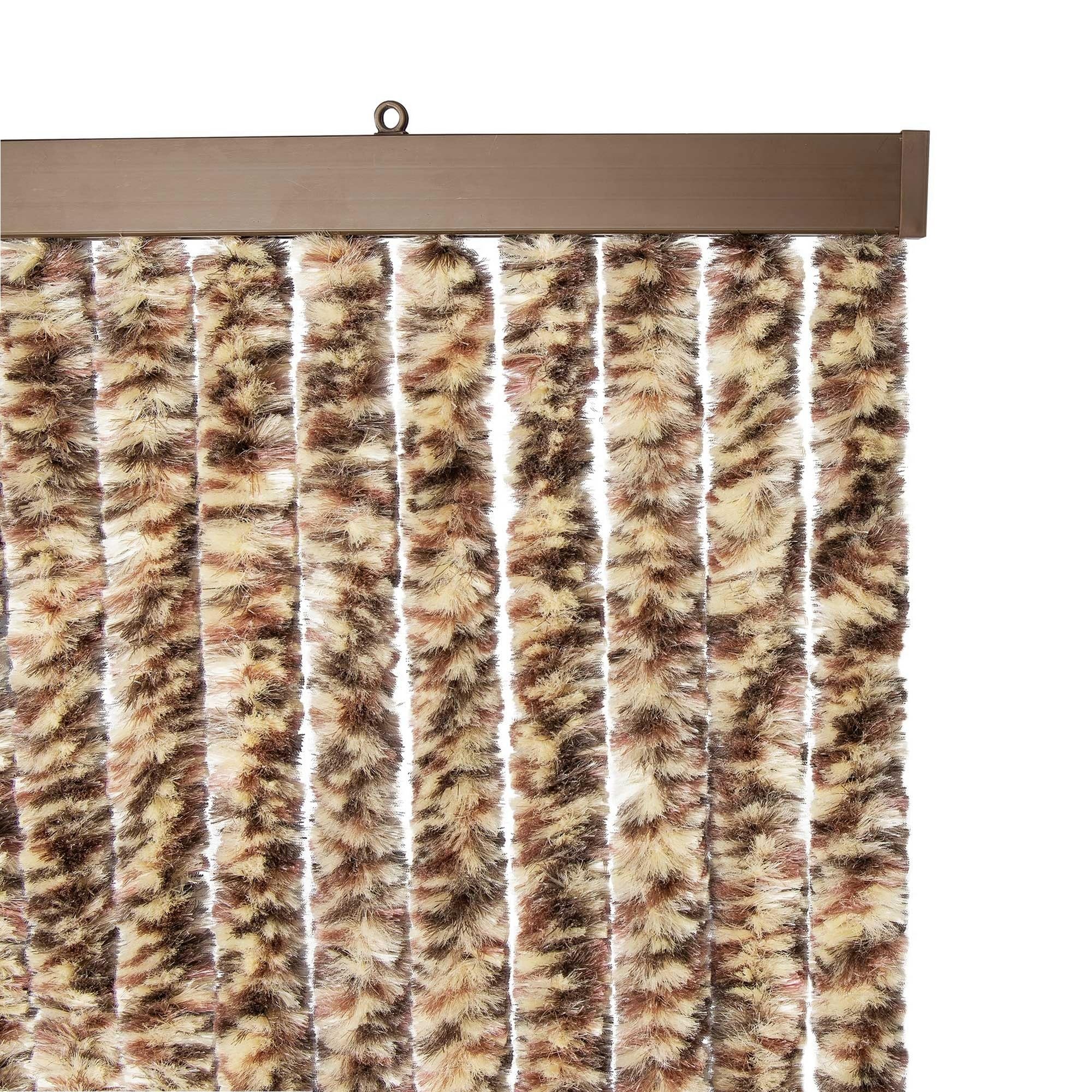 WERKA PRO Rideau Chenille Marron et Beige - 90 x 220 cm - Protection Contre Insectes et Poussière - Tringle Ajustable et Anne
