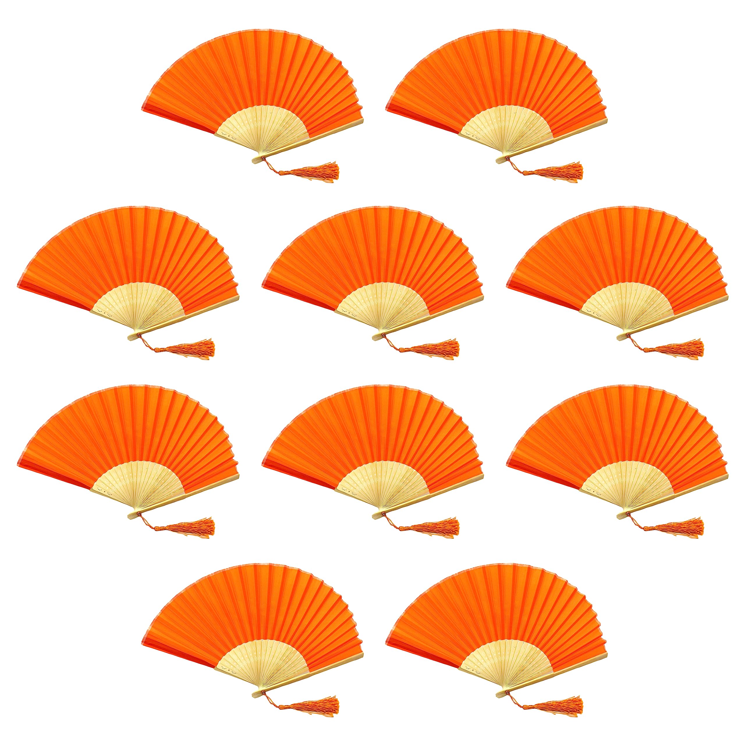 FANSOF.FANS Pack of 10 Chinese Folding Hand Fans – Silk Fabric Handheld Fan with Bamboo Ribs & Tassel, Wedding Fans for Guests, Bridal Shower & Hen Party Favours, Paper Fan Style Wedding Props