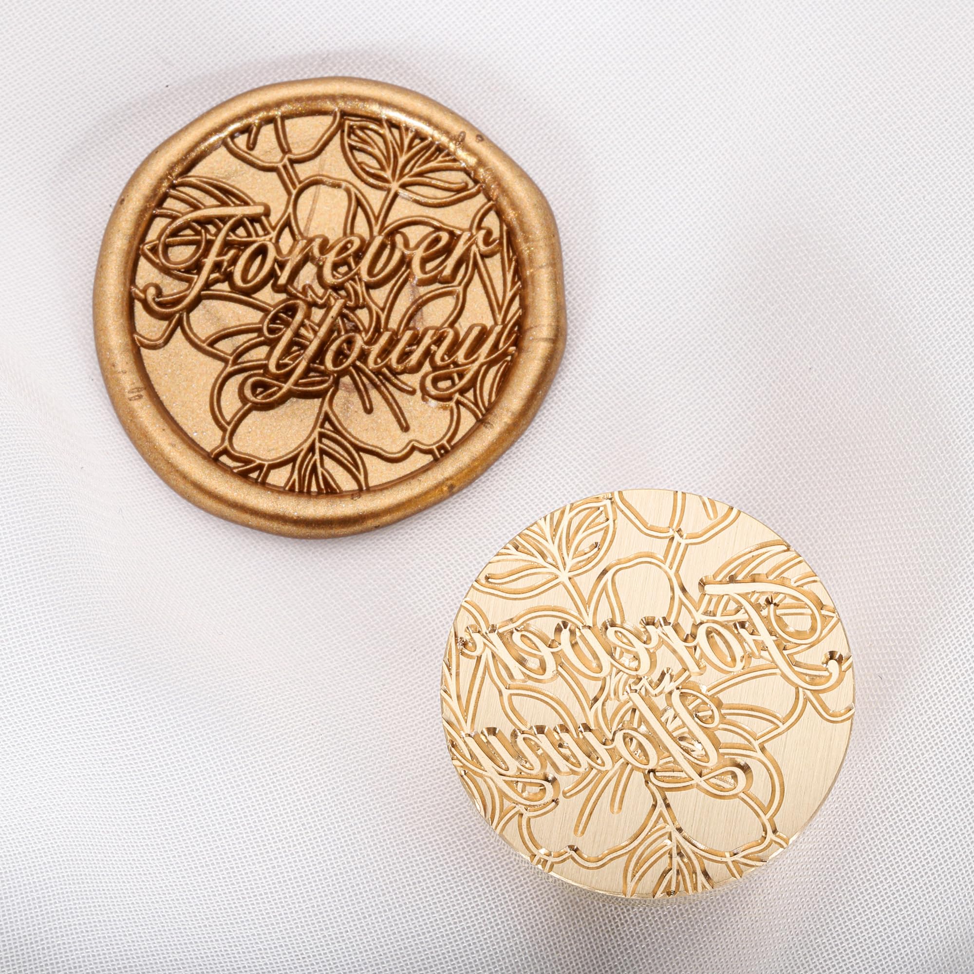 Filhome Wax Seal Stamp Vintage Retro Classical Wax Seal Stamp Valantines Gift for Lovers Copper Stamp with Fancy Pattern Forever Young - Image 3