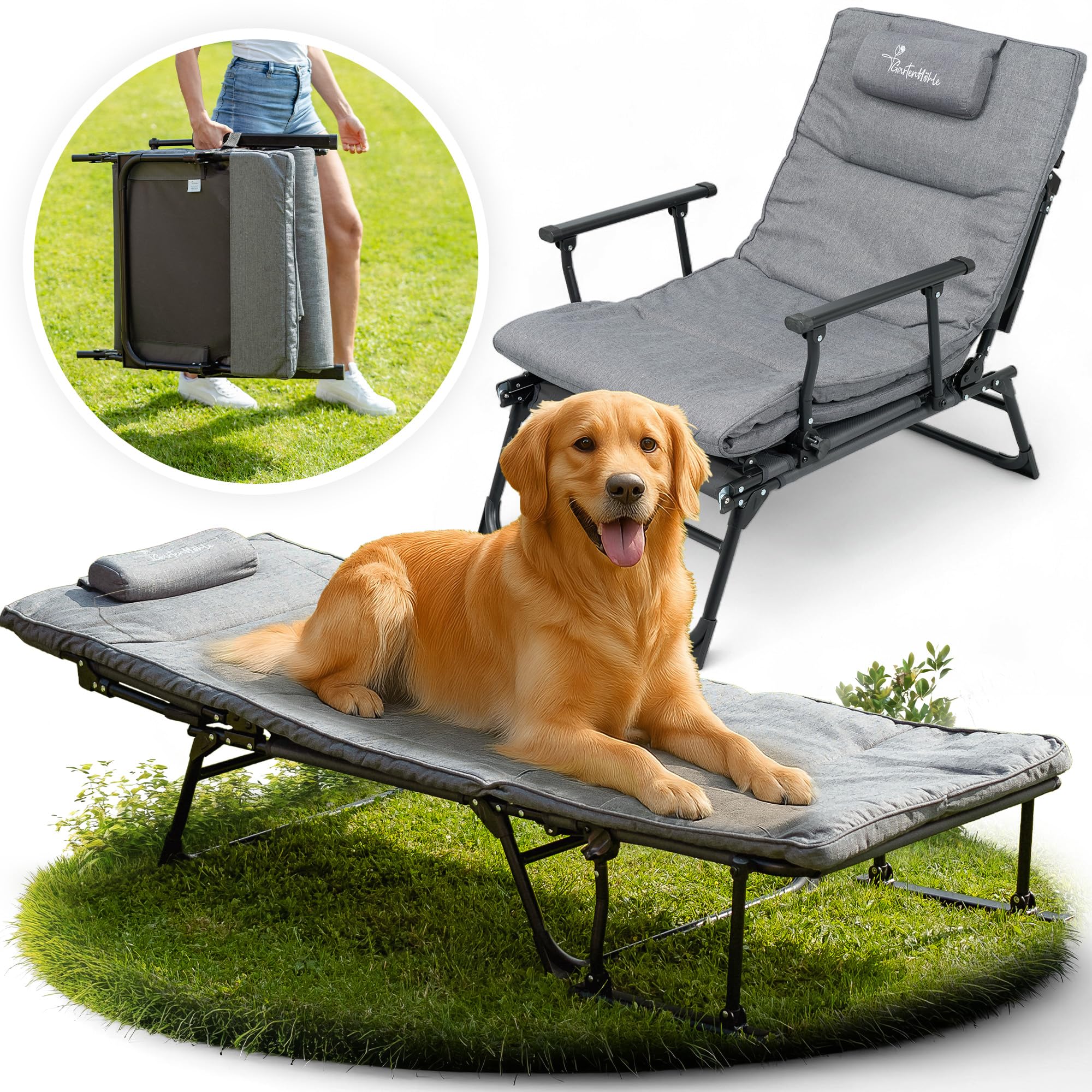 Sonnenliege klappbar [2 in 1 Gartenliege Wetterfest] Stuhlfunktion bis zu 200 KG Belastbar zum Sonnenbaden, Lesen, Entspannen Camping oder Garten
