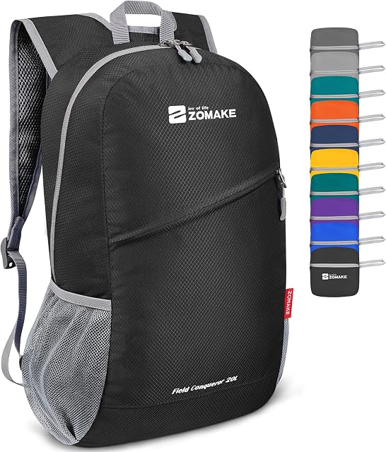 ZOMAKE Foldable Backpack Lightweight Rucksack 20L,Ultra Packable Small Backpacks Water Resistant for Travel Hiking Camping Walking Daypack Men Women