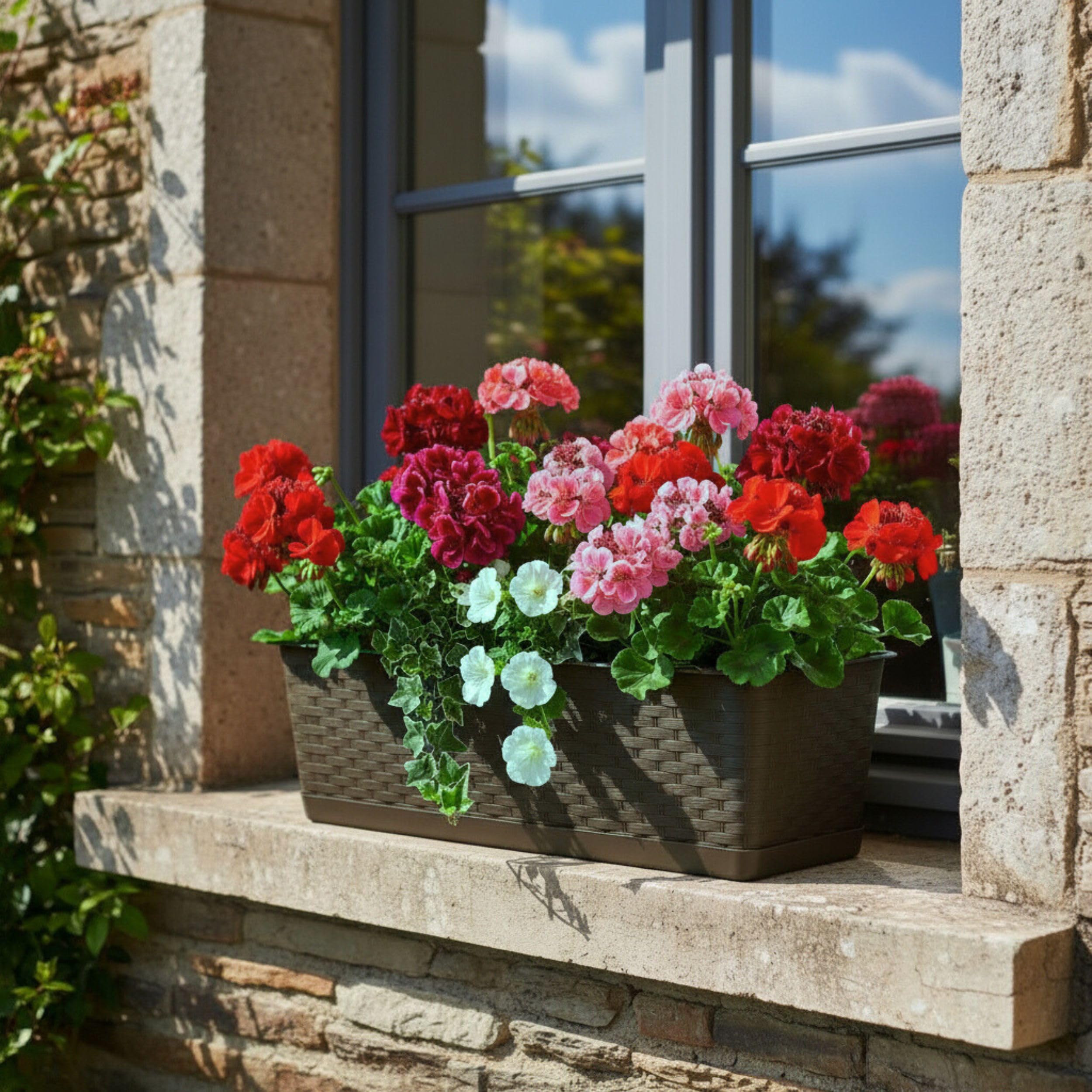 Blumenkasten Balkon 59x17x15 cm mit Untersetzer | Pflanzentopf in  Rattanoptik, langlebig und wetterfest | Blumentpfe fr Fensterbank,  Terrasse und Indoor | Pflanzkbel stilvoll gestaltet | Umbra: Amazon.de:  Garten